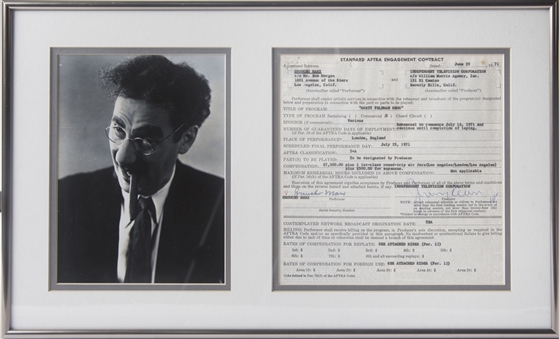 1971 Groucho Marx Signed Contract With Photo in 12x20 Framed Display (JSA)
